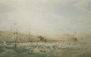 Ağlardan Martıları Kovalayan Balıkçılar, Mumbles, Güney Galler by Edward Duncan
