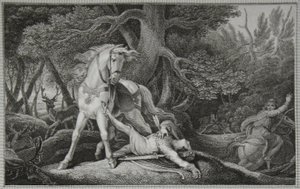 William Rufus'un Ölümü, Neagle tarafından kazınmış, David Hume'un 'İngiltere Tarihi'nden bir örnek, pub. R. Bowyer, Londra by Edward Francis (after) Burney
