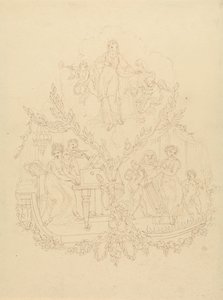 Müzik Aletleri Çalan Kadın Figürleri ve Putti by Edward Francis Burney
