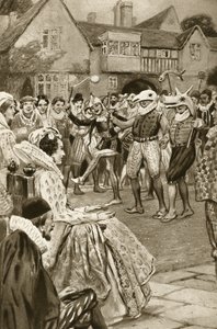 Kraliçe Ellizabeth I soytarılar tarafından eğlendiriliyor (litho) by Edward Frederick Skinner