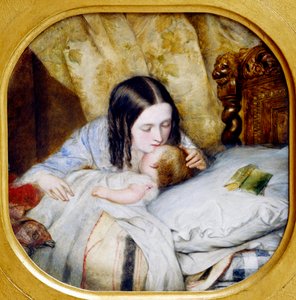 Gece öpücüğü. Bir anne yeni uyuyan bebeğini öper. Edward Hugues (1832 - 1908), 20. yüzyıl tablosu. Lyon, Güzel Sanatlar Müzesi