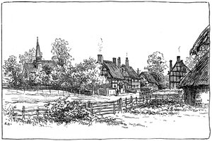 Luddington köyü ve yeni kilise, Warwickshire, 1885.