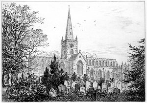 Stratford kilisesi kuzeyden bakıldığında, Stratford-upon-Avon, Warwickshire, 1885.