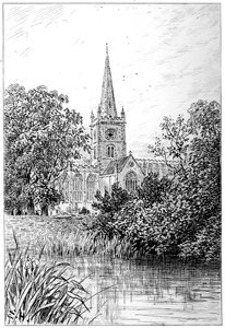 Nehirden görüldüğü gibi Stratford kilisesi, Stratford-upon-Avon, Warwickshire, 1885. by Edward Hull