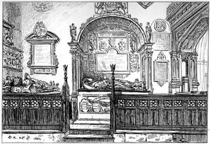Clopton kilisesindeki sıra, Stratford-upon-Avon, Warwickshire, 1885. by Edward Hull