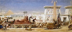 Antik Mısır: Bir Aslan Heykelinin Tapınağa Taşınması Arabayı Çeken Köleler by Edward John Poynter