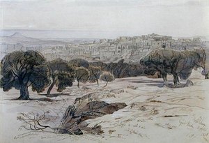 Bethlehem - Hayırlı Cuma, 2 Nisan 1858 (kağıt üzerine kalem, mürekkep ve suluboya) by Edward Lear