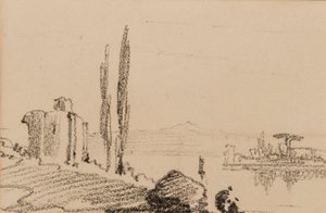İtalyan capriccio, 1837 dolayları (kağıt üzerinde siyah tebeşir) by Edward Lear