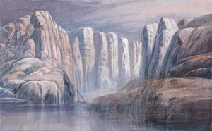 Çorak kayalıklar arasındaki nehir geçidi by Edward Lear