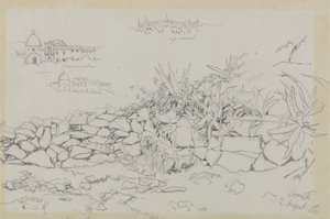 Sorrento, 2 Ağustos 1838 (gri dokuma kağıt üzerine grafit) by Edward Lear