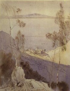 Esphigmenou Manastırı (suluboya) by Edward Lear