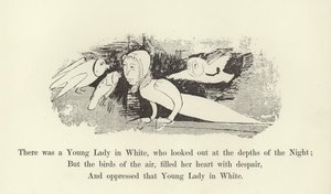 Gecenin derinliklerine bakan Beyazlı bir Genç Hanım vardı. by Edward Lear