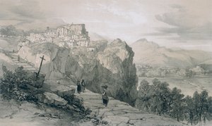Roma ve çevresinden manzaralar: Rocca Giovane ve uzaktan Lisans Kasabaları ve Civitella di Lisansları by Edward Lear