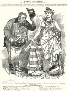 Yumruk karikatürü: Oldukça Yüzüncü Yıl - Amerika Birleşik Devletleri Anayasası'nın hazırlanmasının yüzüncü yılı (gravür) by Edward Linley (after) Sambourne