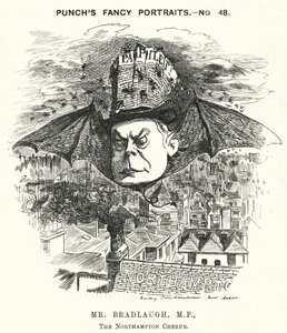Yumruk karikatür: Charles Bradlaugh, İngiliz Liberal politikacı ve ateist (gravür) by Edward Linley (after) Sambourne