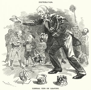 Yumruk karikatürü: Dağıtım. Ayrılmaya İlişkin Liberal İpuçları (gravür) by Edward Linley (after) Sambourne