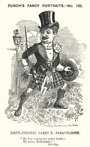 Yumruk karikatürü: James Ross Farquharson, İskoç askeri (gravür) by Edward Linley (after) Sambourne