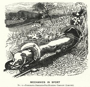 Yumruk karikatürü: Sporda Mekanik. No 4. - Pnömatik Sevkiyat Fox Hunting Company (Limited) (gravür) by Edward Linley (after) Sambourne