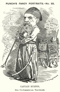 Punch karikatür: Richard Burton, İngiliz kaşif, coğrafyacı ve diplomat (gravür) by Edward Linley (after) Sambourne
