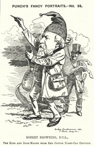 Punch karikatür: Robert Browning, İngiliz şair ve oyun yazarı (gravür)