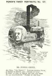 Yumruk karikatür: Sir Joseph William Chitty, İngiliz yargıç, Liberal politikacı ve sporcu (gravür) by Edward Linley (after) Sambourne