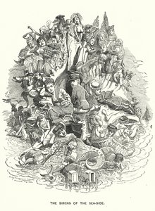 Yumruk karikatürü: Deniz Kenarındaki Sirenler - İngiliz sahil tatil beldeleri (gravür) by Edward Linley (after) Sambourne