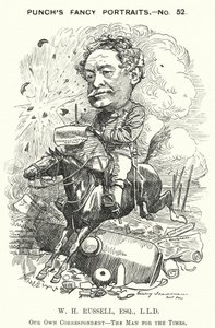 Punch karikatür: William Howard Russell, İrlandalı gazeteci ve savaş muhabiri (gravür) by Edward Linley (after) Sambourne