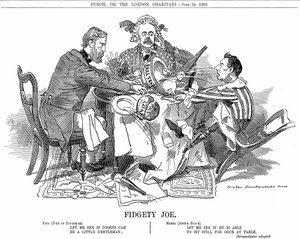 Koalisyon hükümeti. Devonshire Dükü ve Arthur Balfour (ortada), koalisyondaki küçük partinin lideri Joseph Chamberlain