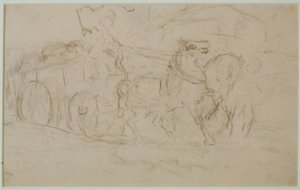 At ve Araba (#9), c. 1880'ler (kağıt üzerinde grafit) by Edward Mitchell Bannister