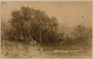 Woods ile Peyzaj, c. 1880'ler (kağıt üzerinde grafit) by Edward Mitchell Bannister