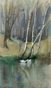 Huş Ağaçları ve Ördekler ile İsimsiz Ahşap Sahne, n.d. by Edward Mitchell Bannister