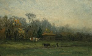 Tarlaları süren adamın olduğu isimsiz manzara, n.d. by Edward Mitchell Bannister