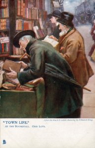 Town Life: bir kitap tezgahında gezinen müşteriler (renkli lito)