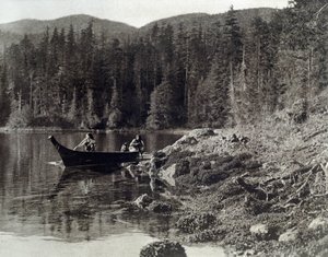 Amerikan Kızılderilileri nootka kıyısında kano yapıyor by Edward Sheriff Curtis