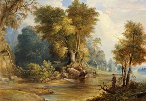 Anglers ile Nehir Manzarası, Leadon, Gloucestershire, c.1880