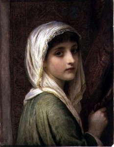 Beyaz ve altın başörtülü kız (suluboya) by Edward Tayler