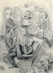 Lord Cave (1856-1928) Stanley Baldwin (1867-1947) Lord Salisbury (1861-1947) Herbert Asquith (1852-1928) ve Winston Churchill (1874-1965) by Edward Tennyson Reed