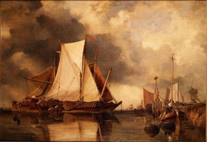 Scheldt üzerinde karaya oturmuş balıkçı tekneleri by Edward William Cooke