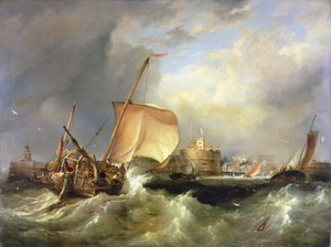 Fransız Ringa Teknesi Havre de Grace açıklarında limana koşuyor by Edward William Cooke