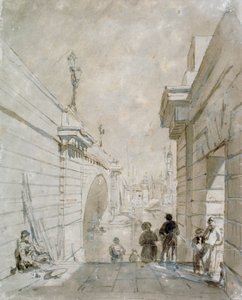 Londra Köprüsü, 1833 Tooley Caddesi yakınlarındaki basamakların üst katından kuzeye bakıyor by Edward William Cooke