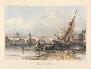 Billingsgate'den Yeni Londra Köprüsü (düşük su) by Edward William Cooke