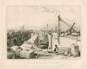 ಹಳೆಯ ಮತ್ತು ಹೊಸ ಲಂಡನ್ ಸೇತುವೆಗಳು, 1830 ಟರ್ಕ್ by Edward William Cooke
