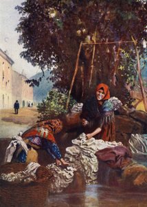 Korsika: Çamaşır yıkayan kadın (renkli taş) by Edwin Arthur Norbury