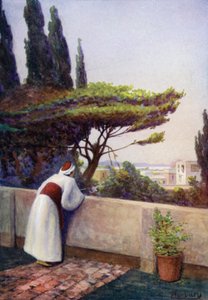 Bir gün prenses orada oturmuş nakış yaparken camı camına düşmüş. by Edwin Arthur Norbury