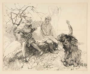 Caliban, Stephano ve Trinculo (Ariel görünmez), II. Perde, Sahne ii, Fırtına için çizim by Edwin Austin Abbey