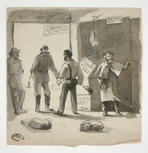 İç savaş taslağı (rekto); Bir tabloya bakan adam (versi) by Edwin Austin Abbey