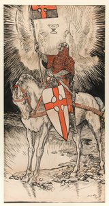 Abbey kitabının sergisini ve yayınlanmasını tanıtan poster için çizim by Edwin Austin Abbey