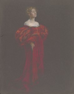 Mavi ve pembe kadın figürü. by Edwin Austin Abbey