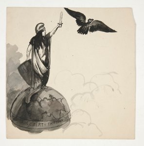 Kartal ile Kürede Duran Özgürlük Figürü (rekto); Manzarada Conestoga Vagonu (verso) by Edwin Austin Abbey