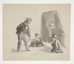 Mermer oynayan dört erkek çocuk (rekto); Çocuğun iç şövale, tanımlanamayan çizimi (verso) by Edwin Austin Abbey